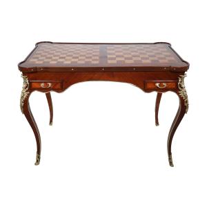 Table tric-trac en bois de rose et amarante – Époque Louis XV