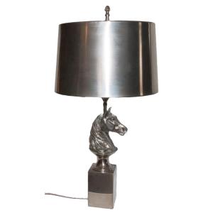 Silver-plated Bronze Horse Head Lamp Maison Charles Circa 1970