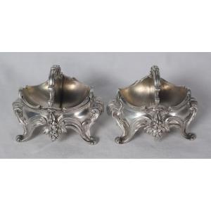 Paire de salières en argent massif fin XIXe