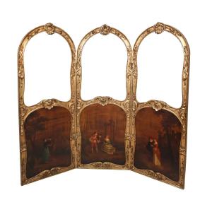 Paravent en bois doré style Louis XV fin XIXe 