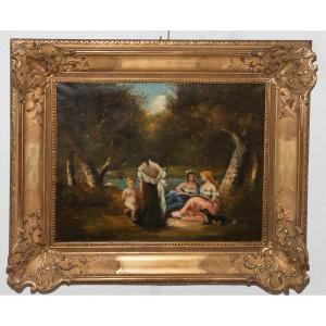Huile sur toile, école de Barbizon, XIXe siècle
