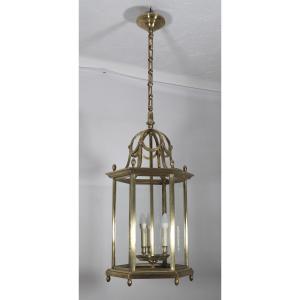  Brass Lantern With 3 Lights, Early 20th Century 