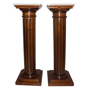 Pair Of Louis XVI Style Walnut Columns, Late 19th Century