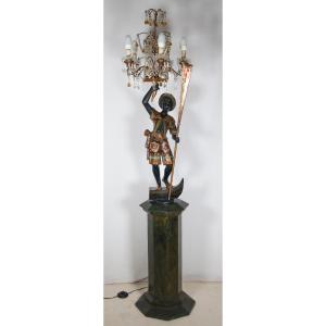 Nubien porte torchère en bois polychrome fin XIXe.