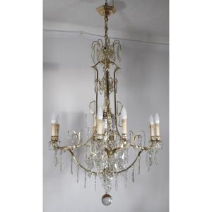  Lustre à douze feux en bronze doré et cristal fin XIXe siècle