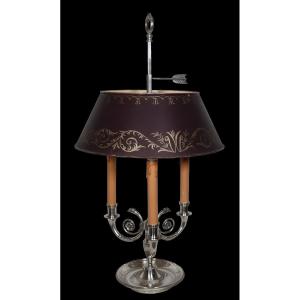 Empire Style Bouillotte Lamp In Silvered Bronze, Early 20th Century