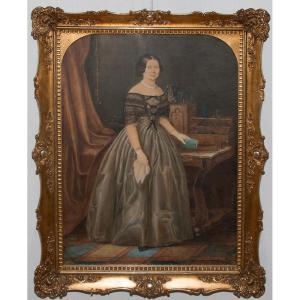 Aquarelle , Portrait de Femme, Signée L Kergel Et Datée 1849