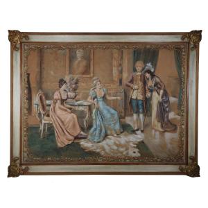 Tapisserie peinte intérieur bourgeois fin XIXe siècle