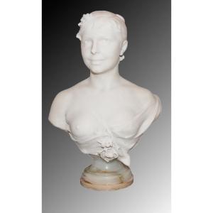 Marble Bust Of A Young Woman By A. Lanson, 19th Century