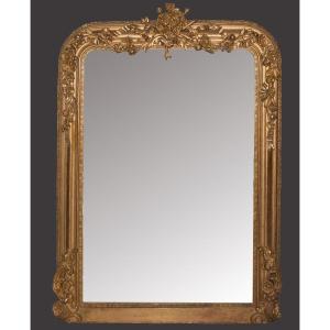 Miroir de cheminée en bois et stuc doré, époque Napoléon III