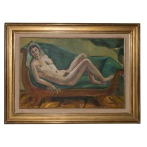Femme nue à la méridienne – Jules CAVAILLÈS, daté 1923