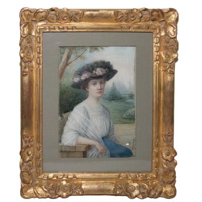 Portrait d'Une Jeune élégante Par A Philippon Simonet Datée 1910