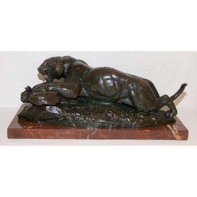 Barye Antoine-louis (1795-1875) Tigre Saisissant Un Paon 