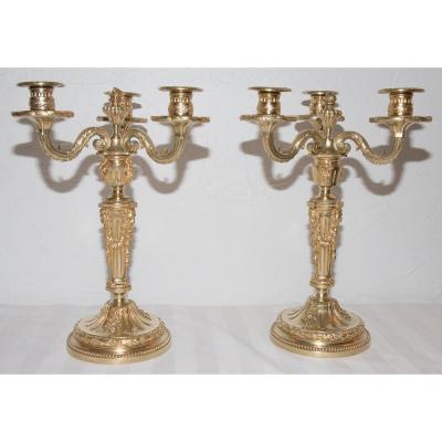 Pair Of Candlesticks In Gilt Bronze Henri Picard