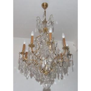 Louis XV Style Cage Chandelier In Bronze And Crystal Circa 1880