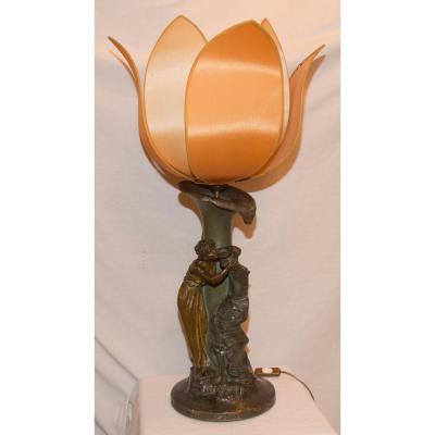 Great Lamp Terracotta Art Nouveau Signed R.aurili