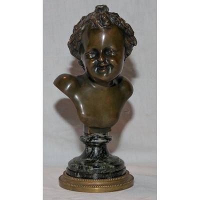 Buste d'Enfant En Bronze Signé Clodion Début 19ème Siècle