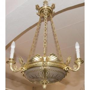 Empire Chandelier In Bronze And Crystal Late Nineteenth