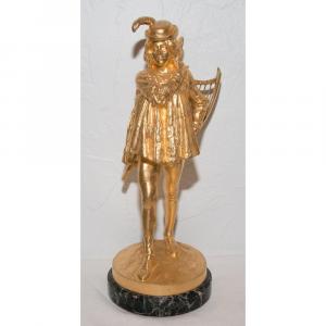 Minstrel In Gilt Bronze E Frémiet 1824-1910