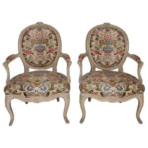 Pair Of Armchairs In Lacquered Wood Transition Period