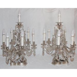 Pair Of Girandoles In Silver Bronze Late Nineteenth Time