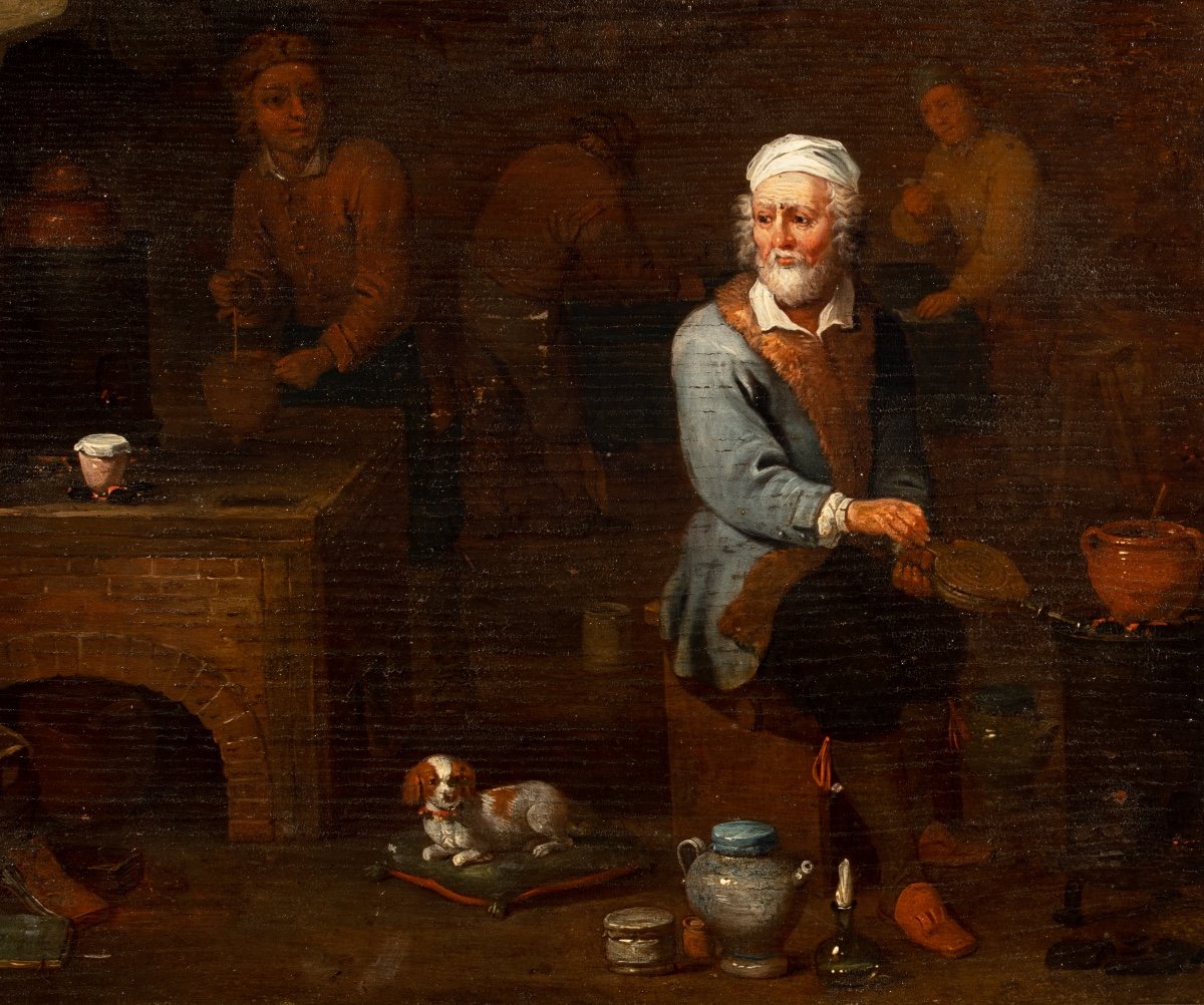 L’alchimiste dans son laboratoire , entourage de Teniers , fin 17e-photo-2