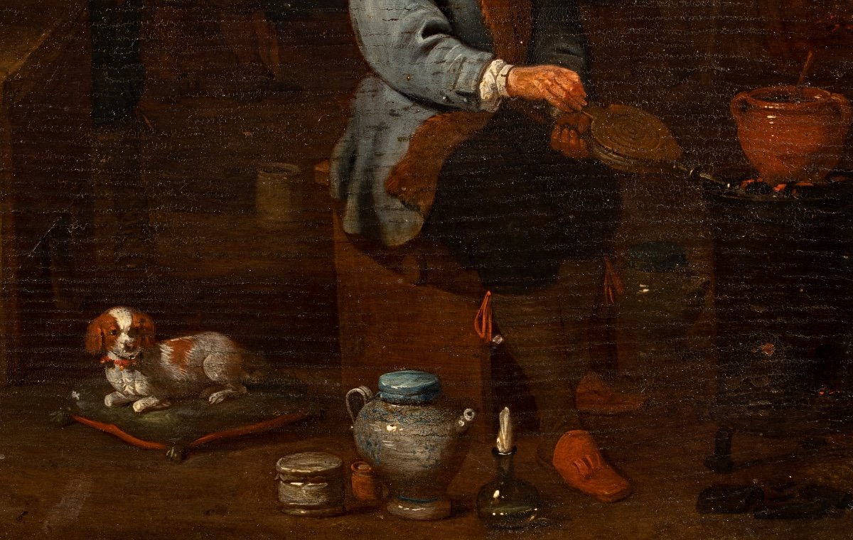 L’alchimiste dans son laboratoire , entourage de Teniers , fin 17e-photo-3