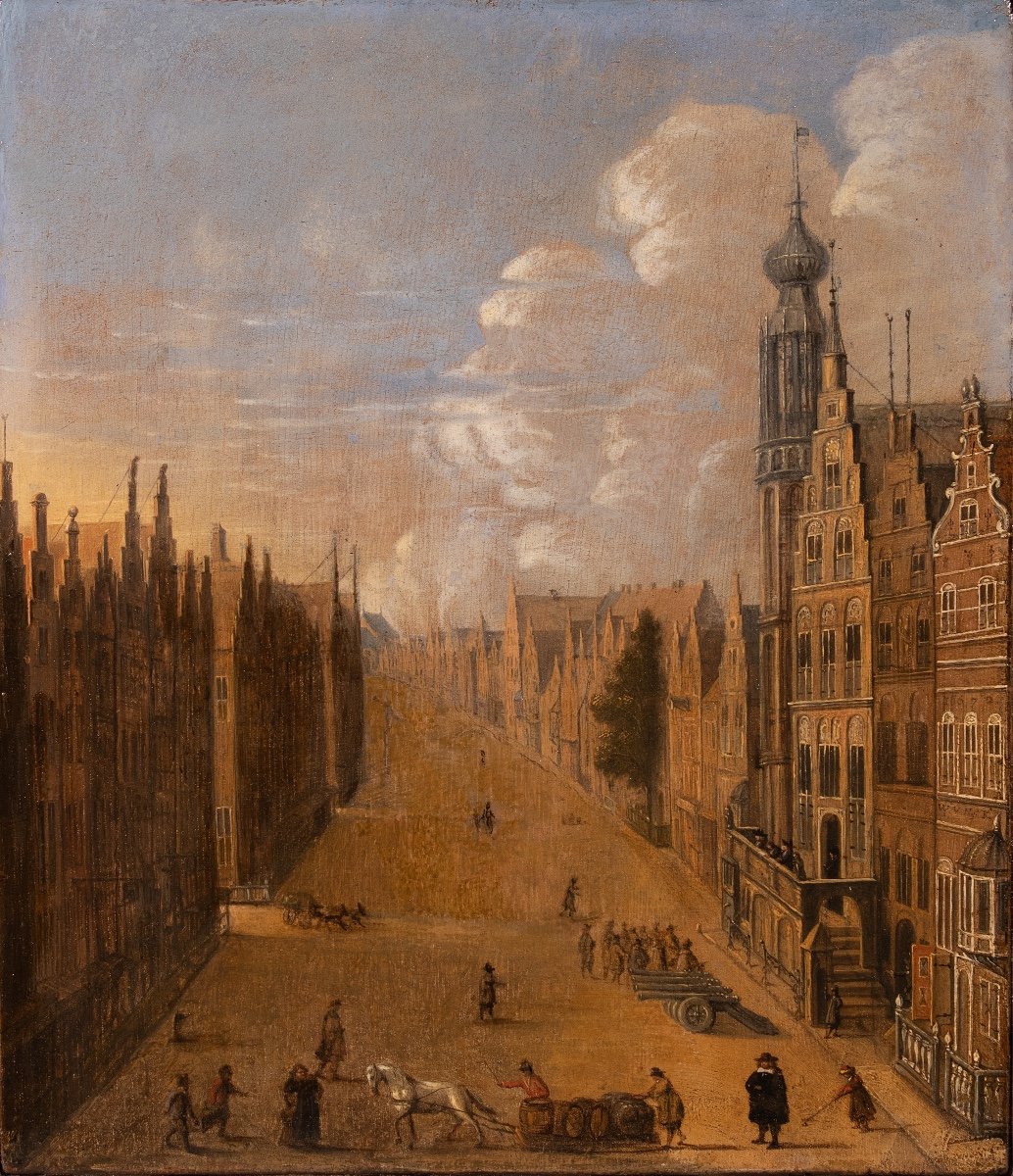 Vue de Gdsank ( Danzig ) , école Hollandaise , 1672 , monogrammé .-photo-3