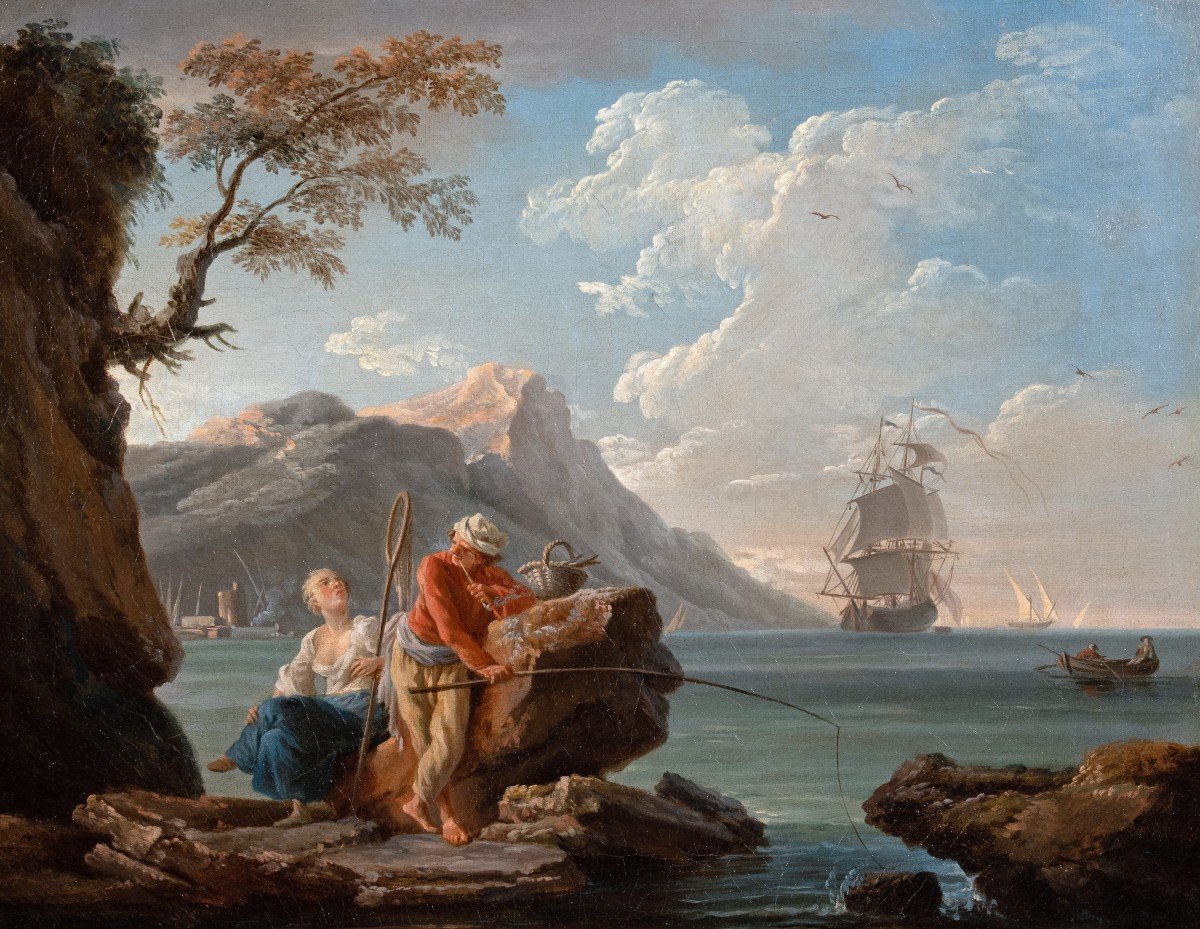 Couple Of Fishermen, Workshop Of Joseph Vernet, 18th Century-photo-2