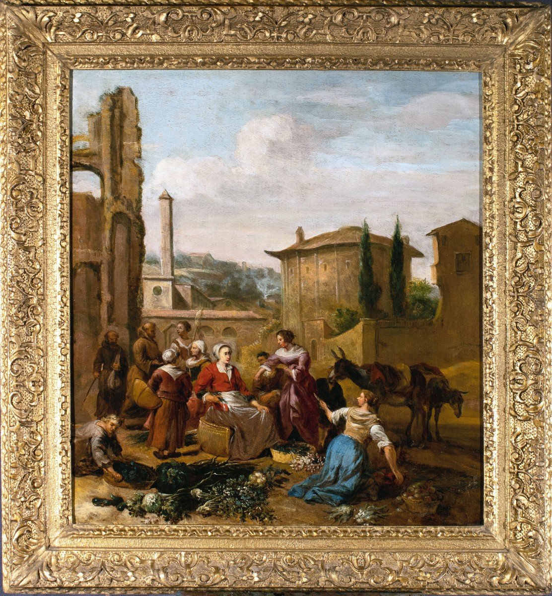 Market Scene In Rome By Hendrick Mommers, Holland 17th Century