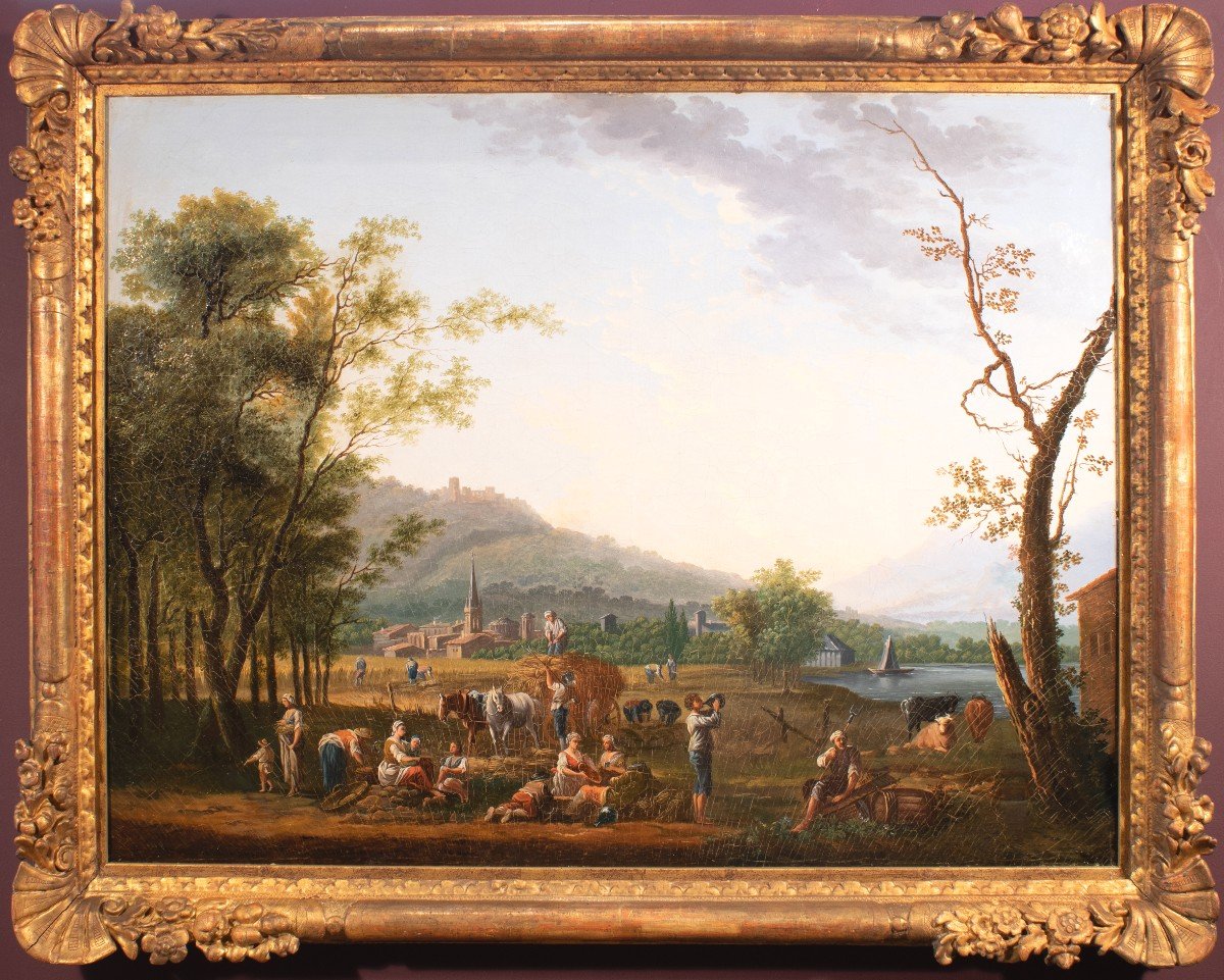 La moisson , attribué  à Jean Baptiste Claudot , France , fin du 18 è siècle 