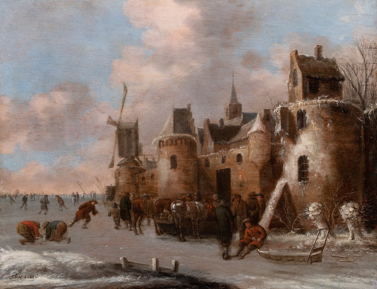 Patineurs et marchands devant les remparts d’Haarlem par Thomas Heeremans , 1681-photo-2