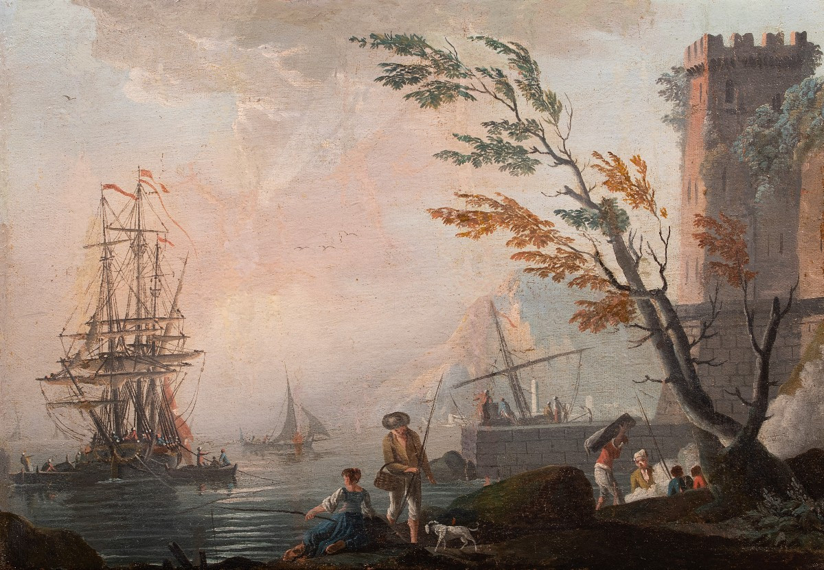 Lively Port Scene, 18th Century, Circle Of Vernet-photo-2