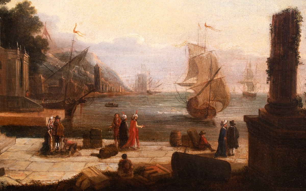 Port Scene With Ancient Ruins, France, Early 18th Century -photo-2