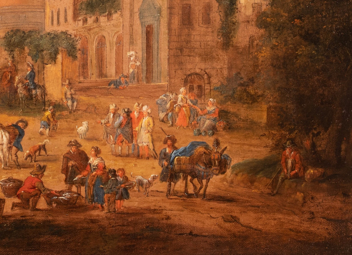 A Lively Port Village Scene, Attributed To Mathys Schoevardts, Flanders, 17th Century -photo-4