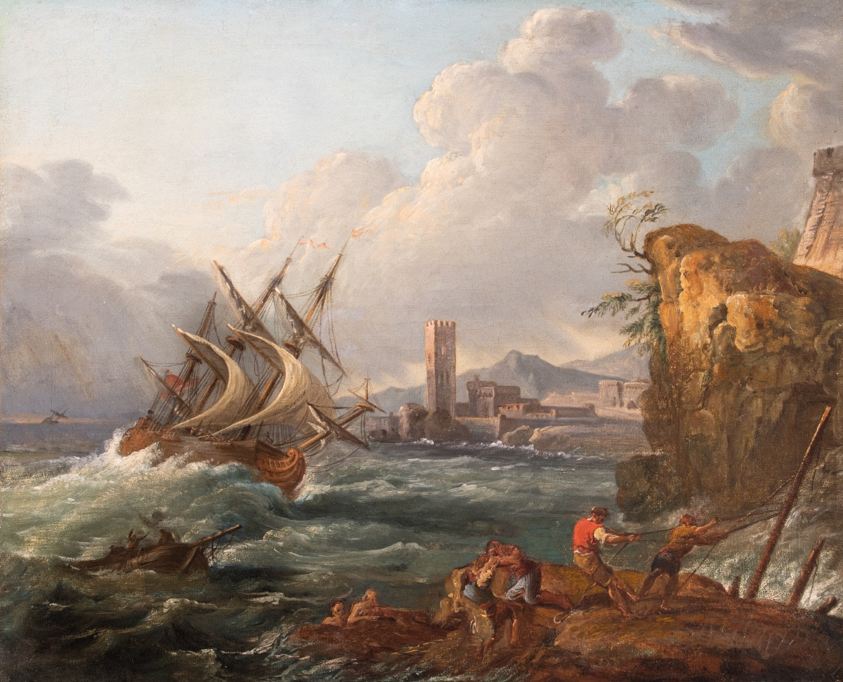 Scène portuaire animée , par Jean  Baptiste Lallamand , 18 è siècle -photo-2