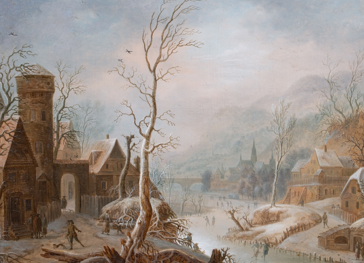 Winter Landscapes With Skaters By Johann Christian Vollerdt, 18th Century-photo-2