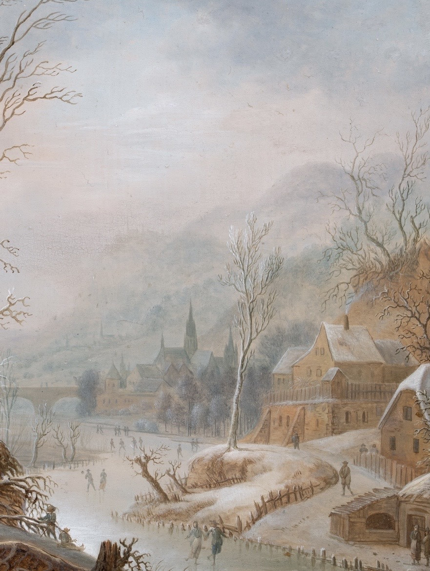 Winter Landscapes With Skaters By Johann Christian Vollerdt, 18th Century-photo-3