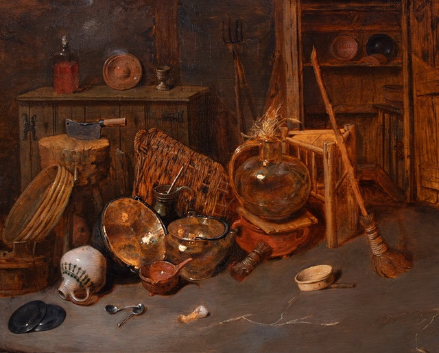 Intérieur d'atelier avec vieil homme assis attribué à David Ryckaert III-photo-2