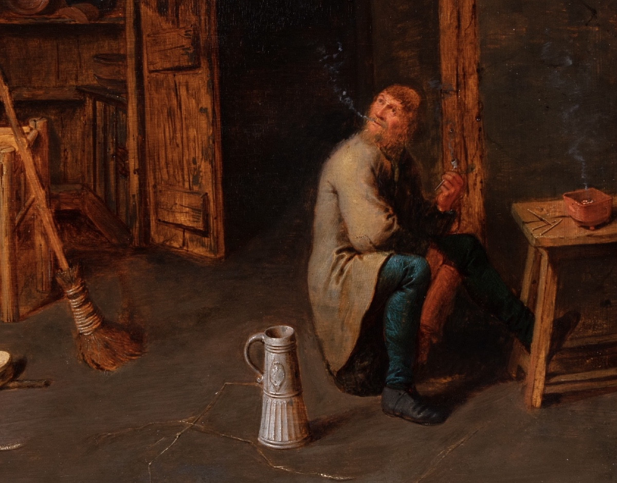Intérieur d'atelier avec vieil homme assis attribué à David Ryckaert III-photo-1