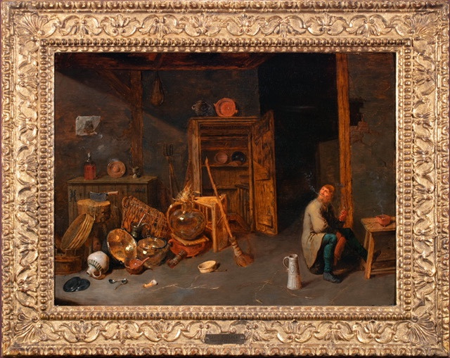 Intérieur d'atelier avec vieil homme assis attribué à David Ryckaert III