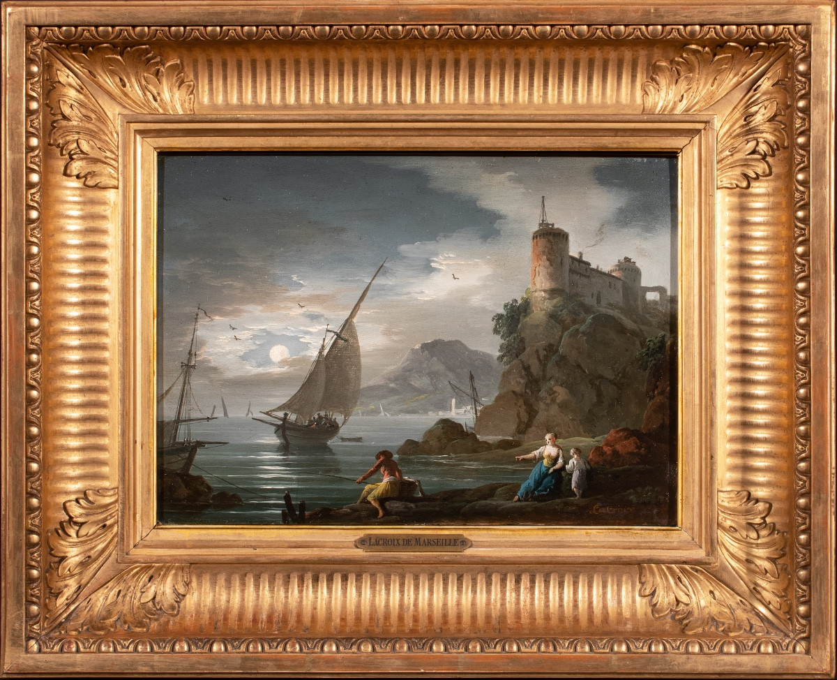 Marine méditerranéenne animée attribuée à Lacroix de Marseille vers 1760-photo-2