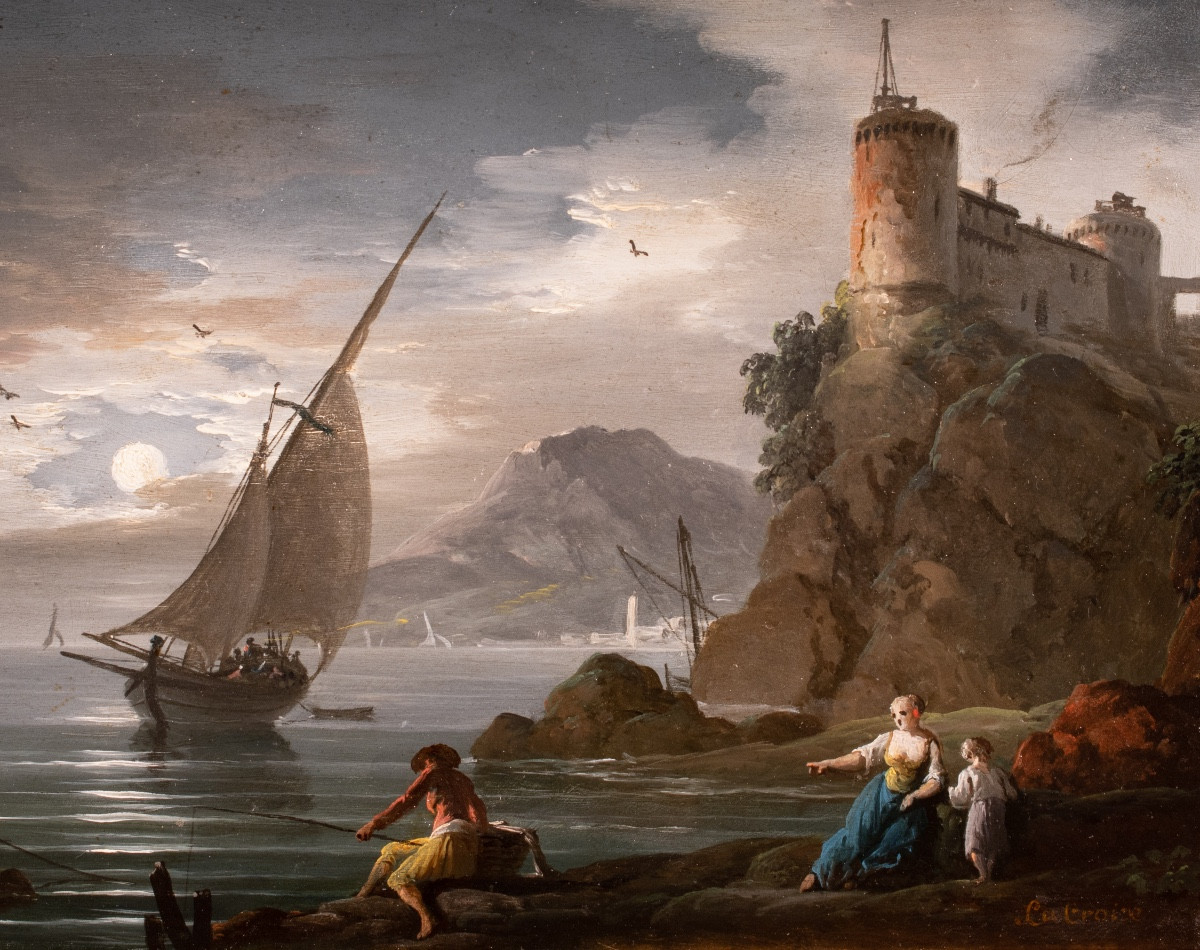 Marine méditerranéenne animée attribuée à Lacroix de Marseille vers 1760-photo-3