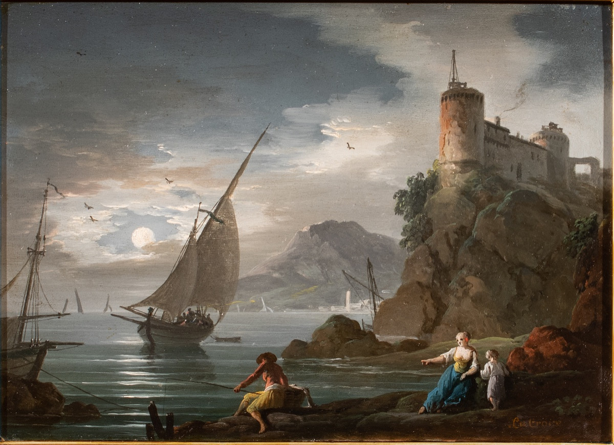 Marine méditerranéenne animée attribuée à Lacroix de Marseille vers 1760-photo-4