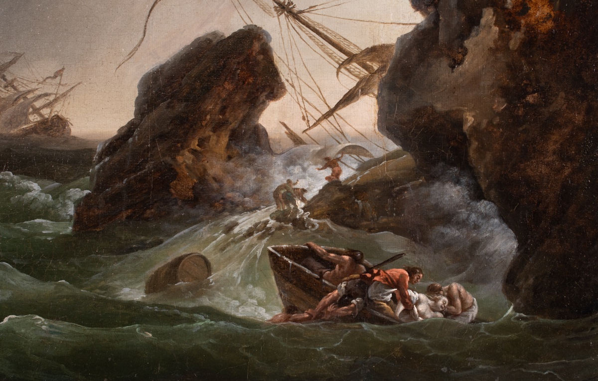 Marine orageuse avec naufrage , atelier de Vernet vers 1760-photo-3