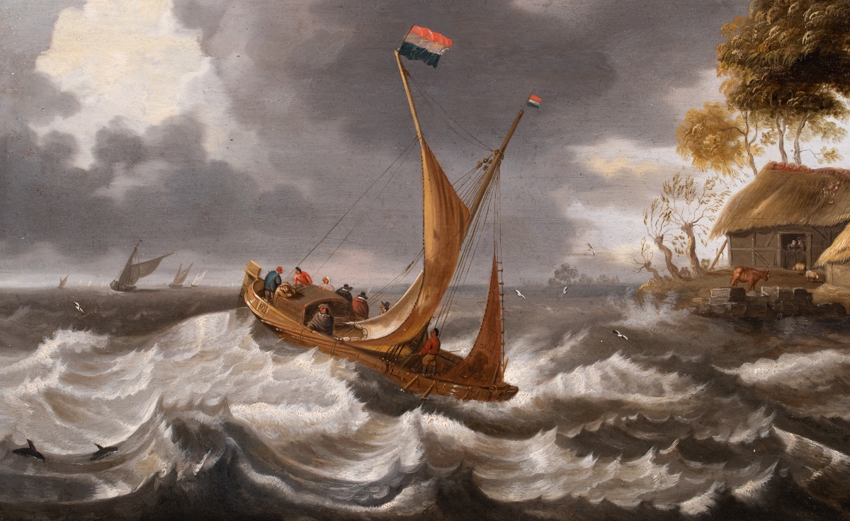Marine par gros temps près d’un rivage par Cornelis Mahu vers 1650-photo-3