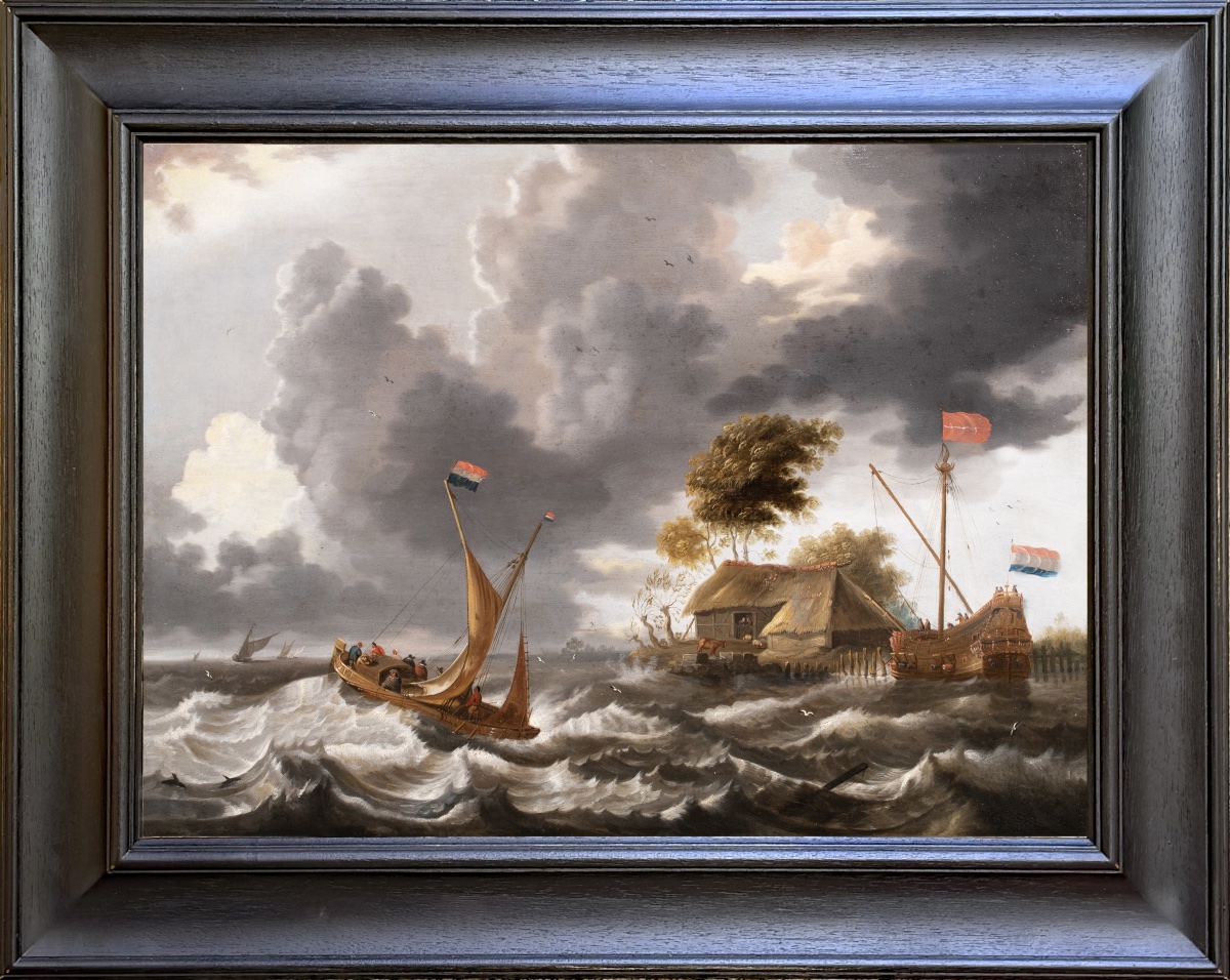 Marine par gros temps près d’un rivage par Cornelis Mahu vers 1650