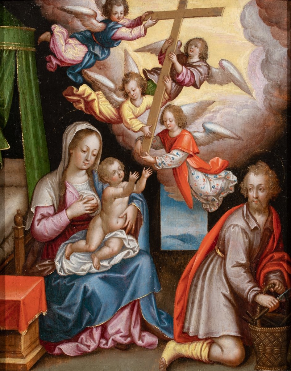 Sainte Famille avec les anges portant la Croix par Pieter Lisaert , début 17 è