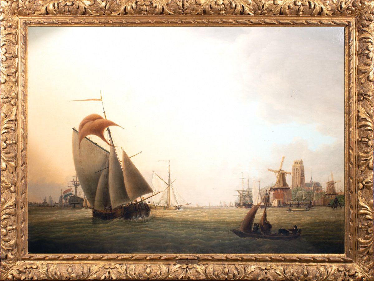 Bâteaux dans le port de Dordrecht , par Jan van Os , Hollande 18 è siècle