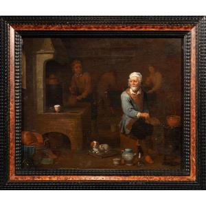 L’alchimiste dans son laboratoire , entourage de Teniers , fin 17e